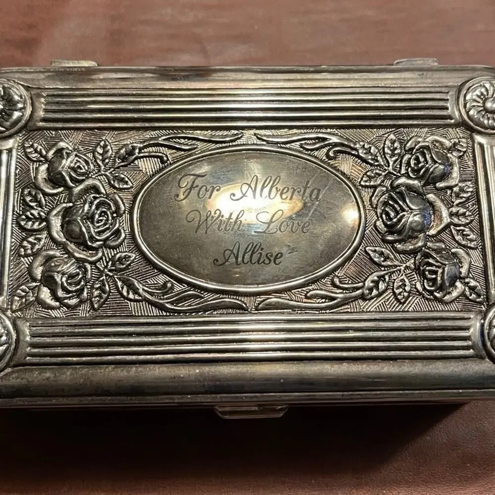 Vintage silver plated jewelry box engraved Hollywood Regency style